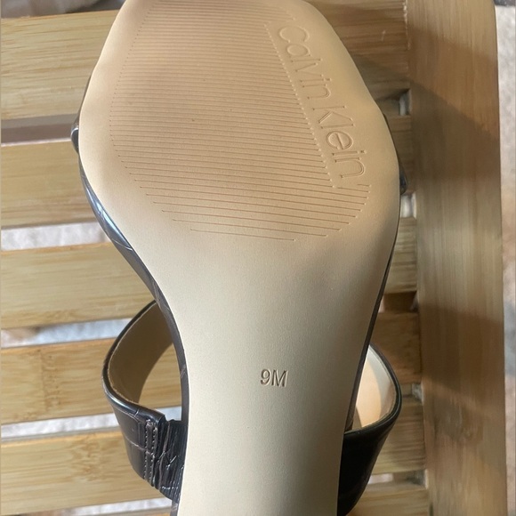 Calvin Klein 9 M, Dark Brown Sheryl Ankle Strap, Block Heel, Squared Toe Sandals - Picture 7 of 16